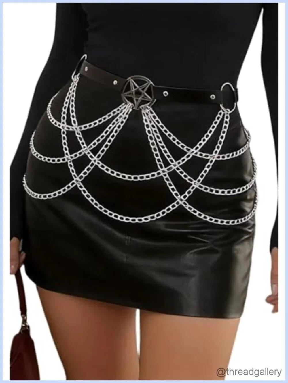 Adjustable Faux Leather Chain Waist Belt Punk Goth Black Harness Body Accessory